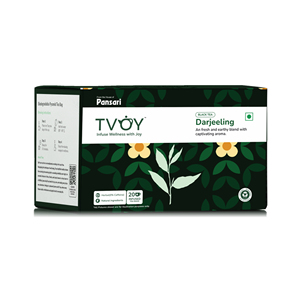 Té Negro Tvoy Darjeeling First Flush, 20 Bolsitas de Té (1.8g), Mezcla Fresca y Terrosa con Aroma Cautivador - Product Image 1