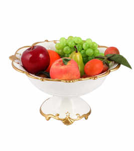 ชามผลไม้เนื้อกระเบื้องโบนไชน่าแบบใหม่ พร้อมขาตั้ง สีขาว ขอบทอง ดีไซน์หรูหราทันสมัย ปลอดสารพิษ - Product Image 1