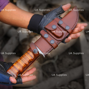 Couteau de chasse à lame fixe en acier Damas de qualité industrielle OEM, ultra-affûté, à pointe clip, avec manche en cuir, pour l'extérieur - Product Image 6