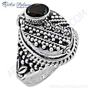 Ethnic Work <b>Silver</b> <b>Ring</b> with <b>Garnet</b> Gemstone Feminine Unique Design Fine Jewelry - Product Image 1