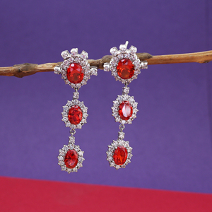 Boucles d'oreilles pendantes ovales rouge rubis plaquées or rose avec perle pour femmes et jeunes filles, idéales pour les mariages et les soirées - Product Image 4