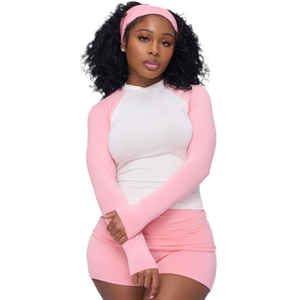 Ensemble de sport 3 pièces pour femme : haut court zippé à manches raglan imprimé léopard, short taille haute et bandeau – Tenue décontractée pour le yoga - Product Image 4