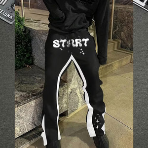 Pantalon de survêtement évasé pour homme, style décontracté urbain, respirant, coupe ample, à jambe large, avec imprimé étoiles et blocs de couleur, motif bulles - Product Image 6