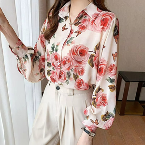 Camisas de Moda con Estampado Floral para Mujer, Blusas de Manga Larga para Primavera y Otoño 2026, Estilo Coreano, Blusas Mujer - Product Image 1