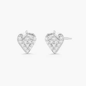 Boucles d'oreilles clous diamantées en forme de fraise, personnalisées, petites, en or massif 10k 14k 18k, serties pavé de diamants de laboratoire, pour enfants, vente en gros - Product Image 3