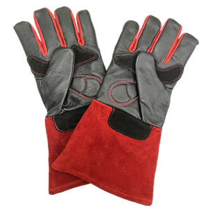 Gants de soudage en cuir de haute qualité, rouge et noir, longueur coude, isolés thermiquement, style sportif d'hiver pour l'extérieur, non doublés, usage quotidien HARAZ - Product Image 5