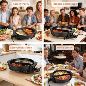 Pentola Elettrica a Doppio Sapore da 6L con 5 Livelli di Temperatura, Antiaderente, per Shabu Shabu, con Accessori Completi, Pentola a Pressione Elettrica - Product Image 6