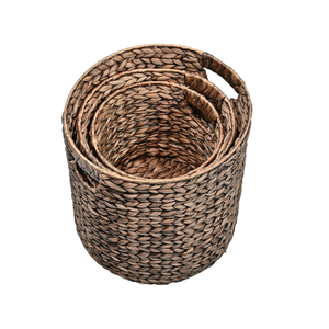 Classic Design Set 3 Water Hyacinth Cylinder Nesting <b>Baskets</b> for <b>Storage</b> with Handles for Living Room Bedroom <b>Bathroom</b> - Product Image 4