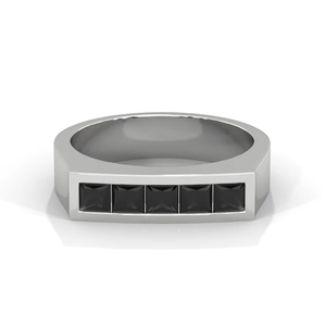 Bague à quatre faisceaux de diamants taillés carrés en argent sterling, design moderne et minimaliste avec variantes de diamants blancs et noirs - Product Image 2