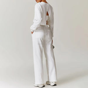 เสื้อกันหนาวเปิดหลังแบบลำลองสำหรับทุกเพศฤดูใบไม้ร่วง2024ชุดวิ่งเอวสูงระบายอากาศได้ชุดกางเกงวิ่งโลโก้มัดย้อมกิจกรรม - Product Image 5