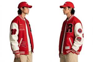 เสื้อแจ็คเก็ตวาร์ซิตี้สีแดงขาวสำหรับผู้ชาย ปักตัวอักษร B ทรงโอเวอร์ไซส์ สไตล์พรีปปี้ ติดกระดุม คอปก ใส่ได้ในฤดูใบไม้ร่วง - Product Image 5