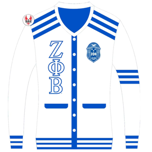 Cárdigan ZOB Letterman Blanco y Azul con Cuello en V, Manga Larga, Tejido de Punto, Botones al Frente, Estilo Preppy, Chaqueta para Mujer - Product Image 1