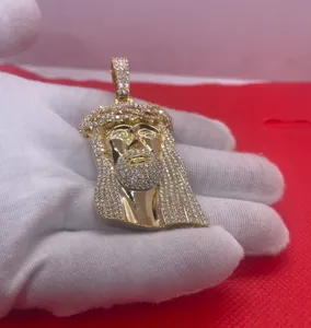 Pendentif Tête de Jésus pour Femme, entièrement serti de Moissanite, style Hip Hop, en Argent Sterling 925 Plaqué Or, Bijou Cadeau Religieux - Product Image 3
