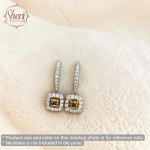 [Sheri Jewels] Pendientes de Diamantes Amarillos Naturales con Halo de Oro Blanco y Amarillo Sólido de 18K, Color Amarillo Elegante, para Mujer - Product Image 3