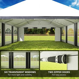 Tendone per Matrimoni 20FT X 20FT, Resistente, Grande, per Eventi all'Aperto, Garage, Feste, Gazebo con Pareti Laterali Grigie - Product Image 6