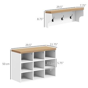 Ensemble 2-en-1 : Portemanteau blanc et banc à chaussures avec rangement pour 9 paires, pour entrée, couloir, buanderie, chambre à coucher - Product Image 3