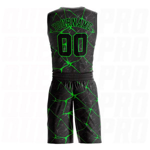Conjunto de Uniforme de Baloncesto Sublimado Personalizado con Cuello Redondo en Negro y Verde Neón, Nombre del Equipo, Número y Logotipo Impresos Personalizados - Product Image 2
