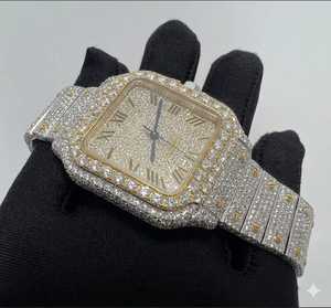 Reloj Cuadrado con Diamantes, Chapado en Oro, Acero Inoxidable, Lujoso, Digital, de Cuarzo, Resistente al Agua, Ligero, Hecho a Mano, para Niños, Superventas - Product Image 2