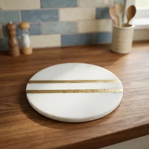 Premium Round <b>Marble</b> <b>Coasters</b> Set Handmade Natural Stone Cup <b>Coasters</b> Waterproof Heat Resistant for Home Office Kitchen - Product Image 2