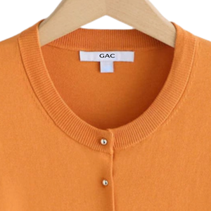 Cárdigan de Cuello Redondo para Mujer, Color Naranja, Tacto Suave, Algodón, Manga Larga, Tejido de Punto, Botones al Frente, Bolsillos, ODM, Todas las Temporadas - Product Image 4