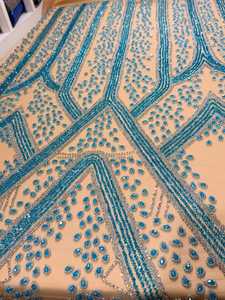 ผ้าลูกไม้ปักลายตาข่ายโพลีเอสเตอร์ 100% ประดับด้วยลูกปัดเพทายทำมืออย่างหรูหรา สำหรับชุดแต่งงาน ชุดราตรี และเสื้อผ้าต่างๆ - Product Image 2