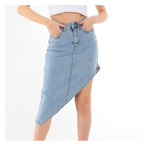 Jupe décontractée droite en jean grande taille, longueur genou, avec boutons sur le devant et fente à l'ourlet, lavable en machine, taille naturelle - Product Image 2