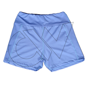 Shorts de sport pour femmes Carewear, taille haute, respirants, séchage rapide, nylon/coton, bleu uni, taille élastique tricotée, coupe régulière - Product Image 1