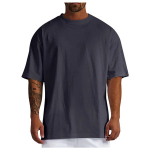 100% Heavyweight Cotton Men's Plus Size Oversized T-<b>Shirt</b> Custom Embroidered Plain Tee with Long Design Knitted Fabric - Product Image 5