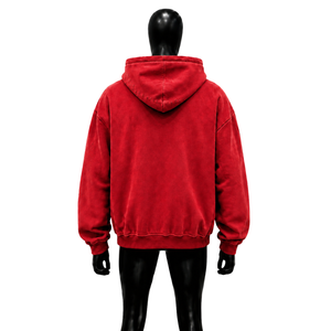 Sudadera con Capucha Roja de Estilo Urbano con Bordado de Dibujos Animados, Sudadera Holgada con Bolsillo Tipo Canguro, Sudadera Informal de Moda Urbana - Product Image 2