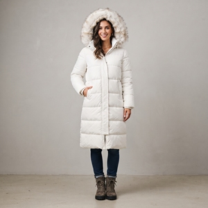 Veste longue matelassée pour femme avec capuche en fourrure, manteau d'hiver épais coupe-vent à manches longues et fermeture éclair, doudoune longue - Product Image 1