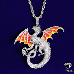 Designer Dragon Pendant with VVS Moissanite Diamonds and Color Flame Wings Hip Hop Jewelry - Product Image 6