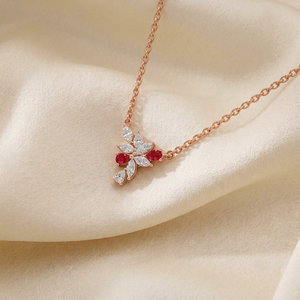 สร้อยคอเพชรเลี้ยงในห้องปฏิบัติการ ทอง 14K 18K เพชรทรงมาร์คีส์และทรงหยดน้ำสีแดง จี้รูปดอกไม้ ของขวัญเครื่องประดับสำหรับผู้หญิง คอลเลคชั่นสำหรับใส่ทุกวัน - Product Image 4