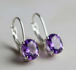 Boucles d'oreilles pendantes en argent sterling 925 avec améthyste, pierre de naissance de février, élégantes, en pierre précieuse violette, cadeau de bijoux - Product Image 1