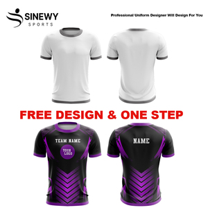 Maillot de sport personnalisé par sublimation pour homme, manches courtes, violet et noir, motif géométrique, séchage rapide, col rond - Product Image 4