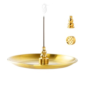 Ensemble brûleur d'encens 3-en-1 en laiton, avec calebasse et support à 9 trous pour bâtonnets, et plateau rond pour cendres, kit d'aromathérapie en métal - Product Image 4