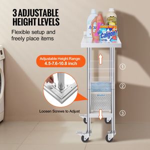 Tavolo da Lavoro Commerciale per Cucina 24 X 15 X 40 Pollici in Acciaio Inox Resistente con Ruote, Postazione di Preparazione Alimenti con Piano in Metallo - Product Image 5