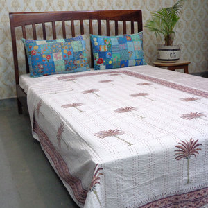 Hand Embroidered Cotton Kantha Twin Quilt <b>Throw</b> Hand Block Printed 150x220 cm Indian Handmade Bedspread Home Export Home Textile - Product Image 3