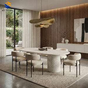 Tavolo da Pranzo in Marmo Beige Artigianale KT STONE: Lastra Solida, <span class=keywords><strong>Base</strong></span> Scanalata, per Progetti Alberghieri e Appartamenti - Product Image 4