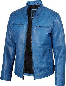 Nouvelle veste en cuir véritable légère pour homme, coupe classique avec col montant, manteau d'hiver tendance avec logo frontal - Product Image 3