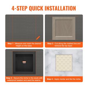 Étagère de douche murale encastrée prête à l'emploi 40x40 cm avec protection étanche pour salle de bain - Product Image 5