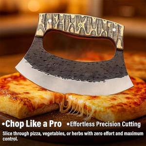 Couteau Ulu industriel artisanal en acier Damas, hachoir à découper en acier carbone forgé à la main, tomahawks, manche ergonomique en bois dur pour la cuisine - Product Image 5