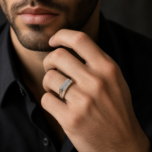 925 Sterling Silver <b>Mens</b> Diamond Double Row Bar <b>Ring</b> Geometric Minimalist Design High Polish Finish Wedding Party Daily Wear Gif - Product Image 5