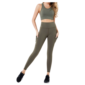 Classic Yoga Set Moisture Wicking Sports <b>Racer</b>-back Crop <b>Top</b> And Supportive Leggings For Gym Fitness And Workout - Product Image 5