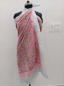 Leaf Pattern Crisp White & Cerulean Blue Sarong Handmade Cotton Scarf with Bagru Print Unique Gift for Her - Product Image 5