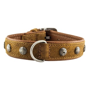 Exclusive Quality Hot Selling Custom Made Leather Soft Padded Dog <b>Collar</b> With Round Shaped Stud Indian Manufacturer - Product Image 1
