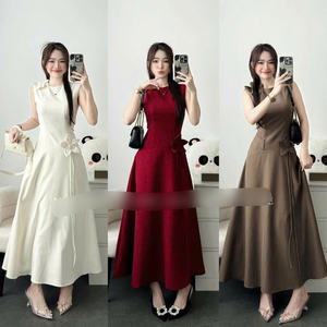 Vestido Maxi de Seda para Mujer, Manga Corta, Color Sólido, Elegante, Cómodo, Informal, Formal, Teñido con Hilo, Suministro ODM - Product Image 4