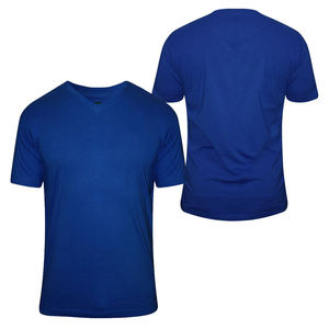 เสื้อยืดคอวีแขนสั้นผู้ชายคุณภาพพรีเมียม สั่งทำโลโก้ได้ ทรงปกติ สีน้ำเงินล้วน สไตล์ลำลอง ผ้าถัก - Product Image 6