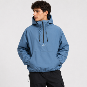 Custom Blue Face Cover Hooded Pullover Windbreaker Men’s <b>Lightweight</b> Outdoor Streetwear Men's <b>Jacket</b> OEM Technical Windbreaker - Product Image 4