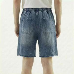 Pantalones Cortos Personalizados para Hombre, Desgastados, con Cordón en la Cintura Elástica, Dobladillo sin Rematar, Largo hasta la Rodilla, Estilo Vintage, Casual, para Verano - Product Image 5