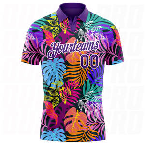 Camisetas de Golf Unisex Personalizadas de Secado Rápido con Diseño 3D de Palmeras Hawaianas en Blanco y Morado, Transpirables, de Poliéster - Product Image 5